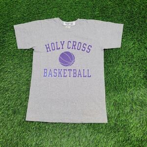 Vintage 80s Holy-Cross Basketball Shirt Small 17x25 Gray